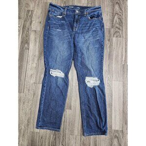 (3/$35) Old Navy Jeans Womens 2 Blue Mid-Rise Boyfriend Distressed Ripped Denim